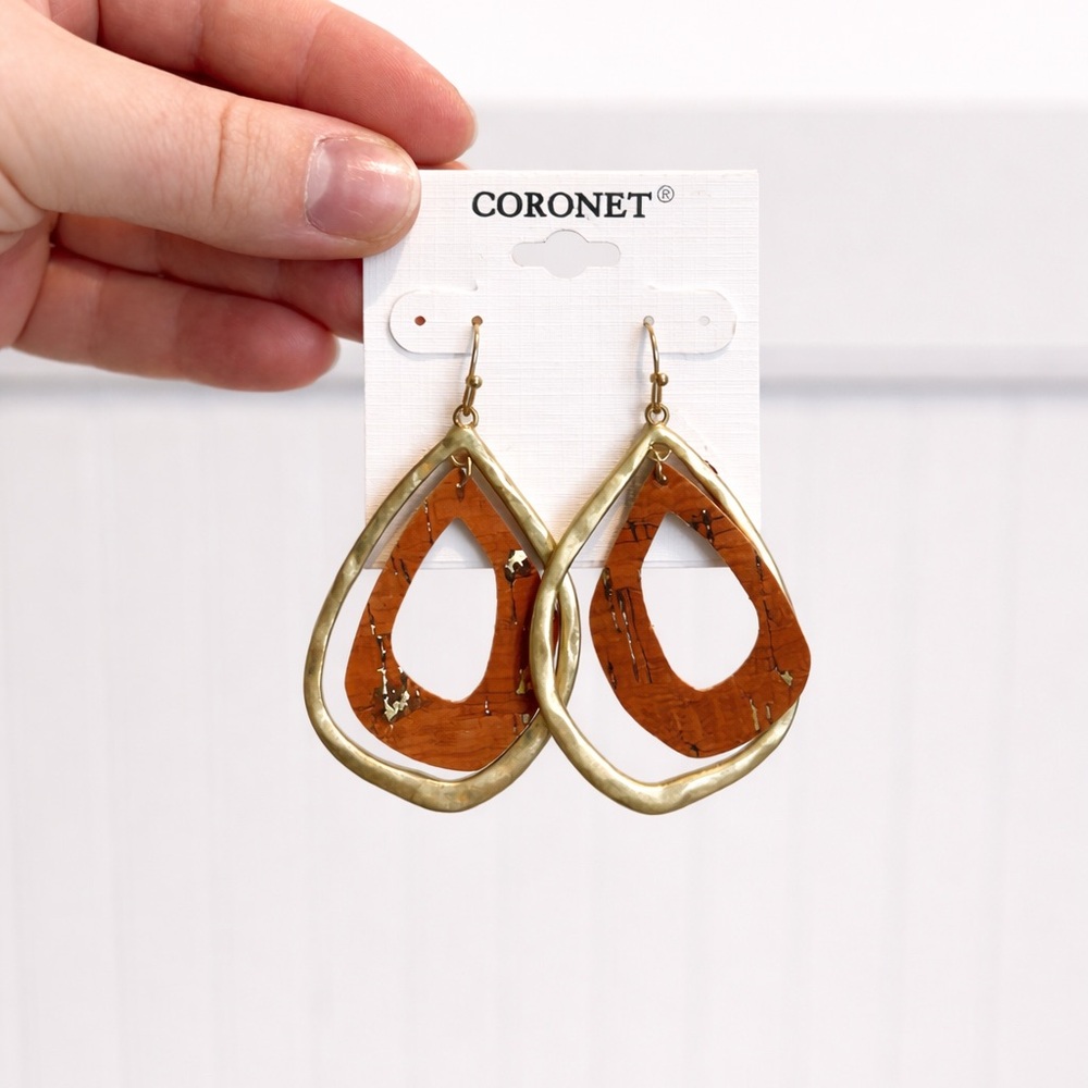 Coronet Gold-Tone and Brown Teardrop Earrings